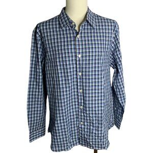 Michael Kors Button Up Long Sleeve Shirt XL Blue Checkered Cotton Collared